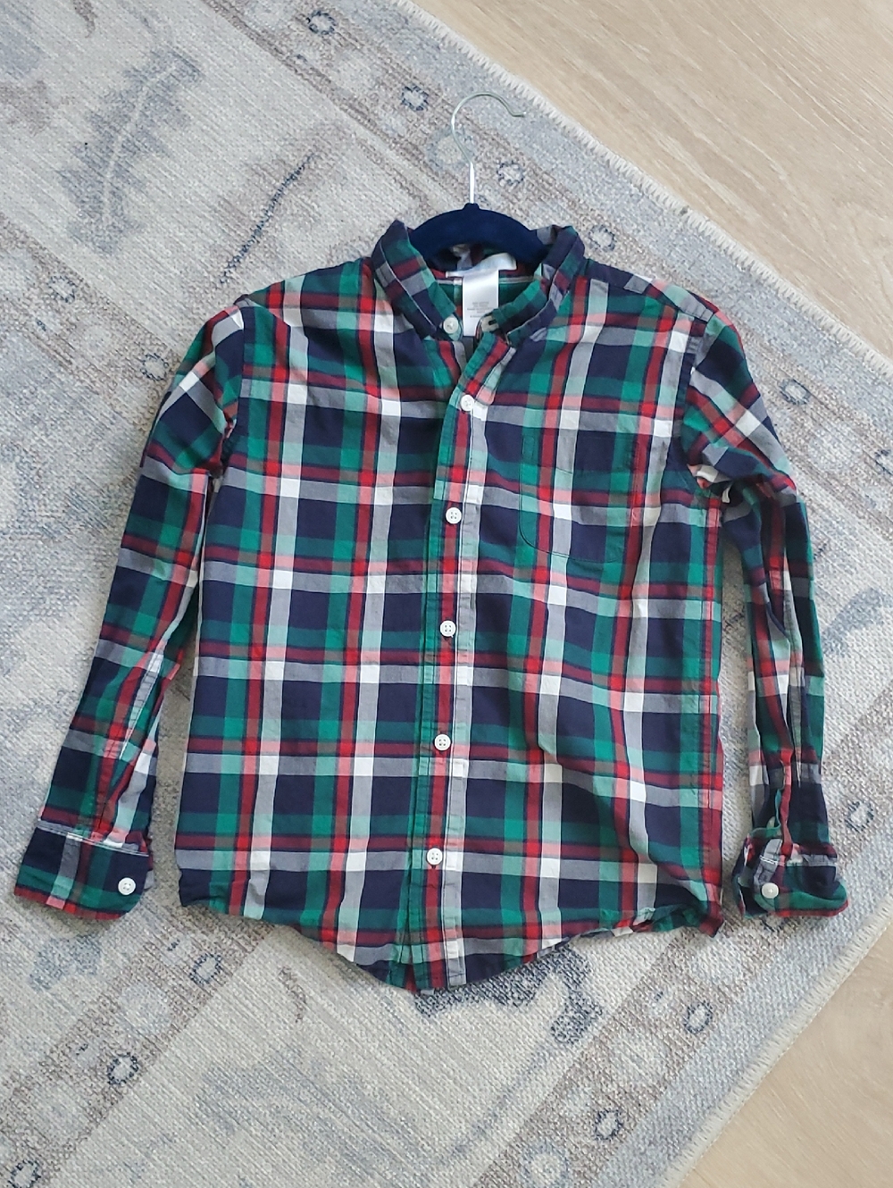 Janie and Jack Boys 100% Cotton Button-up Shirt Red Green Blue Plaid Sz6